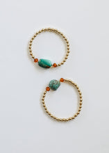 Load image into Gallery viewer, Natural Turquoise + Baltic Amber || 14K Gold Filled || Adult Stretch Bracelet