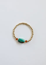 Load image into Gallery viewer, Natural Turquoise + Baltic Amber || 14K Gold Filled || Adult Stretch Bracelet