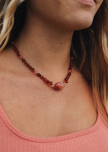 Load image into Gallery viewer, Cognac Baltic Sea Amber || Cherry + Rose Quartz || Necklace