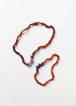 Load image into Gallery viewer, Raw Cognac Baltic Amber + Raw Amethyst || Necklace Set