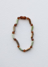 Load image into Gallery viewer, Raw Cognac Baltic Sea Amber + Green Jade + Striped Agate || Necklace