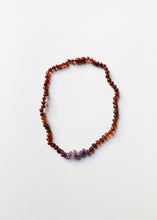 Load image into Gallery viewer, Raw Cognac Baltic Amber + Raw Amethyst || Necklace
