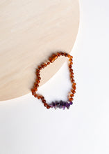Load image into Gallery viewer, Raw Cognac Baltic Amber + Raw Amethyst || Necklace