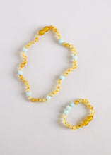 Load image into Gallery viewer, Raw Honey Baltic Amber + Amazonite || Halo Necklace
