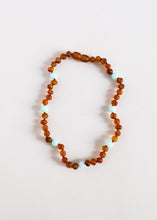 Load image into Gallery viewer, Raw Cognac Baltic Amber + Amazonite || Halo Necklace ||