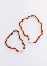 Load image into Gallery viewer, Raw Cognac Baltic Amber + Rose Quartz || Necklace Set