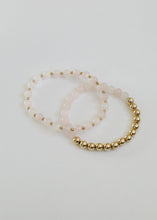 Load image into Gallery viewer, Rose Quartz : 14k Gold Filled Sun + Moon || Stretch Bracelets