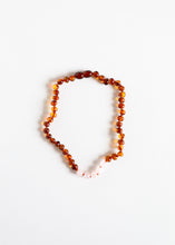 Load image into Gallery viewer, Polished Cognac Baltic Amber + Rose Quartz || Necklace