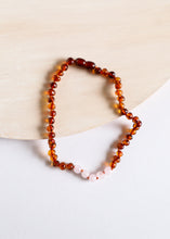 Load image into Gallery viewer, Polished Cognac Baltic Amber + Rose Quartz || Necklace