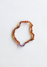 Load image into Gallery viewer, Polished Cognac Baltic Amber + Amethyst || Necklace