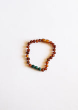 Load image into Gallery viewer, Raw Cognac Baltic Amber + Malachite || Anklet or Bracelet