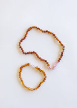 Load image into Gallery viewer, Raw Cognac Baltic Amber + Raw Rose Quartz || Necklace Set