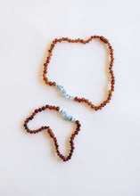 Load image into Gallery viewer, Raw Cognac Baltic Amber + Aquamarine  || Necklace Set