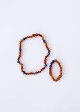 Load image into Gallery viewer, Raw Cognac Baltic Amber + Lapis Lazuli || Halo Necklace ||