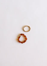 Load image into Gallery viewer, Raw Cognac Baltic Amber + 14K Gold Filled Beaded Ring Stack