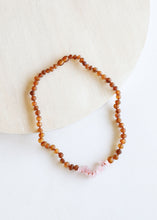 Load image into Gallery viewer, Raw Cognac Baltic Amber + Raw Rose Quartz || Necklace
