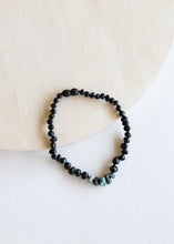 Load image into Gallery viewer, Raw Black Baltic Amber + Raw Turquoise Jasper Necklace