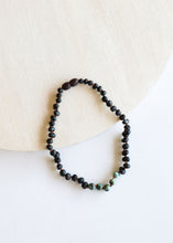 Load image into Gallery viewer, Raw Black Baltic Amber + Turquoise Jasper Necklace