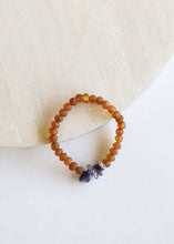 Load image into Gallery viewer, Raw Cognac Baltic Amber + Raw Amethyst || Adult Bracelet