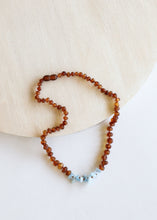 Load image into Gallery viewer, Raw Cognac Baltic Amber + Aquamarine  || Necklace Set