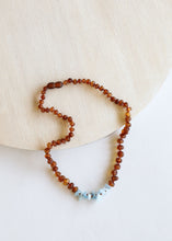 Load image into Gallery viewer, Raw Cognac Baltic Amber + Aquamarine || Necklace