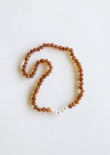 Load image into Gallery viewer, Raw Cognac Baltic Amber + Pearls || Necklace