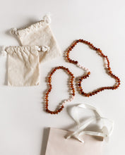 Load image into Gallery viewer, Raw Cognac Baltic Amber + Rose Quartz || Necklace Set
