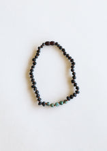 Load image into Gallery viewer, Raw Black Baltic Amber + Turquoise Jasper Necklace