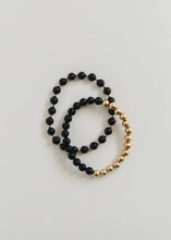 Load image into Gallery viewer, Shungite : 14k Gold Filled Sun + Moon || Stretch Bracelets
