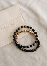 Load image into Gallery viewer, Shungite : 14k Gold Filled Sun + Moon || Stretch Bracelets