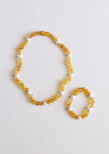 Load image into Gallery viewer, Raw Honey Baltic Amber + Pearl Halo || Necklace