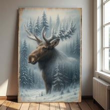 Load image into Gallery viewer, Snowy Forest Moose Double Exposure Wall Art