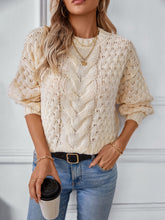 Load image into Gallery viewer, Cable-Knit Round Neck Long Sleeve Sweater