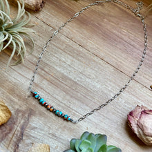 Load image into Gallery viewer, Mojave Turquoise, Spiny Oyster &amp; Sterling Silver Pearl Paperclip Necklace