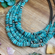Load image into Gallery viewer, 23” Ice Blue Turquoise Graduated Necklace – Sterling Silver &amp; Hematite