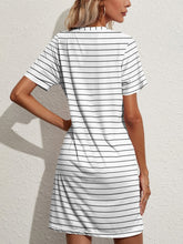 Load image into Gallery viewer, Pocketed Striped Round Neck Short Sleeve Dress