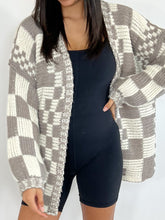 Load image into Gallery viewer, Checkered Open Front Long Sleeve Cardigan