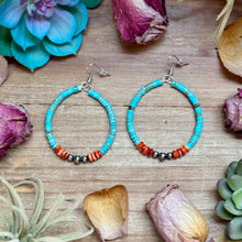 Load image into Gallery viewer, Vibrant Hoops – Turquoise, Spiny Oyster &amp; Sterling Silver