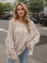 Load image into Gallery viewer, Cable Knit Openwork Off-Shoulder Sweater