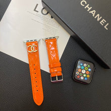Load image into Gallery viewer, Glossy Leather Apple Watch Strap Luxury Metal Logo