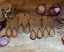 Load image into Gallery viewer, Green &amp; Orange Heishi Earrings – Sterling Silver Pearls