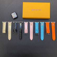Load image into Gallery viewer, GLOSSY LEATHER APPLE WATCH STRAP LUXURY METAL LOGO