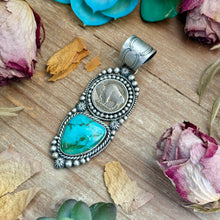 Load image into Gallery viewer, 70 - Sterling Silver Pilot Mountain Turquoise &amp; Buffalo Nickel Pendant by Shay Pfeiffer