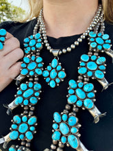 Load image into Gallery viewer, Complete Squash Blossom Set – Kingman Turquoise – Sterling Silver – Navajo Made by Wilson Dawes