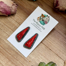 Load image into Gallery viewer, MJ Red Spiny Oyster Triangle Earrings