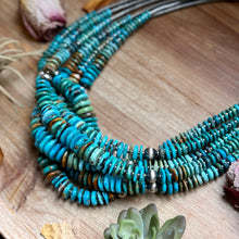 Load image into Gallery viewer, Tri-Color Turquoise Graduated Necklace with Hematite &amp; Sterling Silver Accents – 23”
