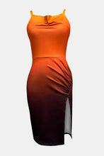 Load image into Gallery viewer, Slit Ruched Gradient Cami Dress