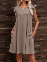 Load image into Gallery viewer, Round Neck Flutter Sleeve Dress with Pockets