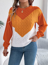 Load image into Gallery viewer, Contrast Round Neck Long Sleeve Sweater