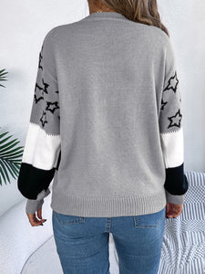 Star Contrast Round Neck Sweater